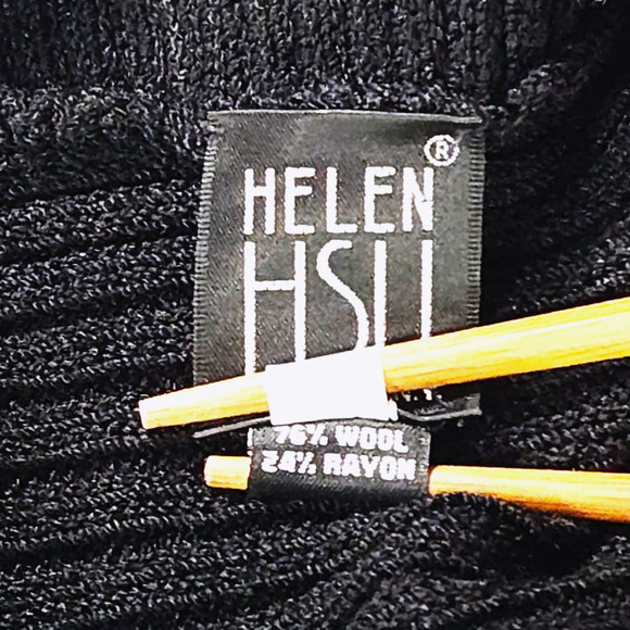 VTG EUC Helen Hsu N.Y. Made USA Wool Blend Open Front Ribbed Cardigan Sz S Black - Picture 5 of 9